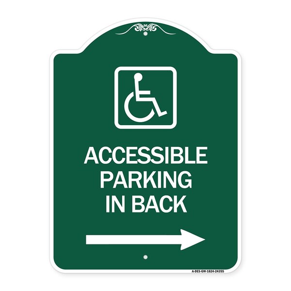 Signmission Accessible Parking on Right Arrow W/ Graphic, Green & White Aluminum Sign, 18" x 24", GW-1824-24355 A-DES-GW-1824-24355 - main